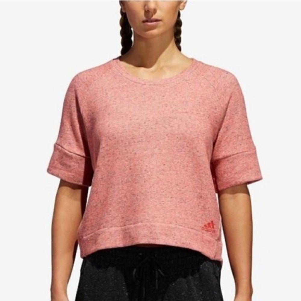 Adidas Sweatshirt Short Sleeve Three Stripe Details Pink Size XL